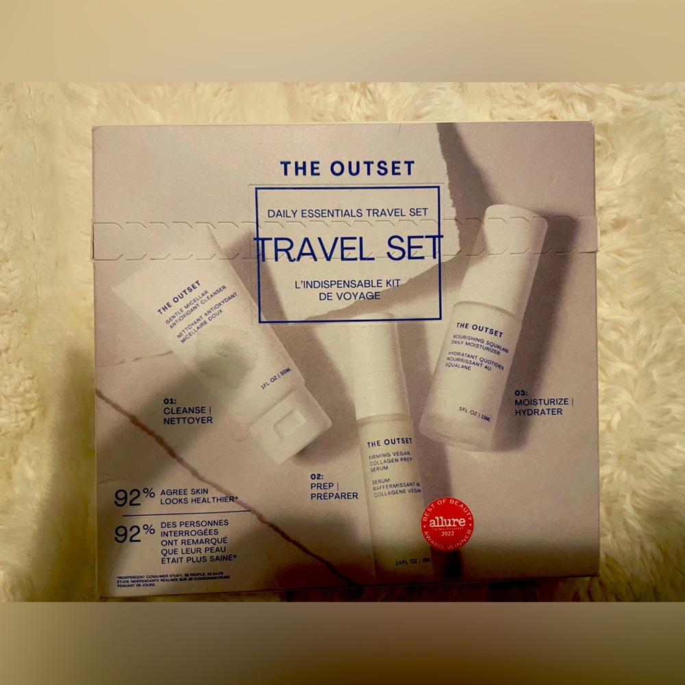 The outset travel skincare set.